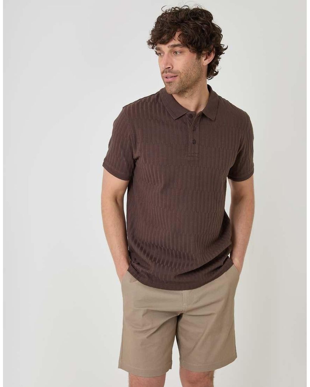 Threadbare Brown Textured Cotton Polo Shirt for men