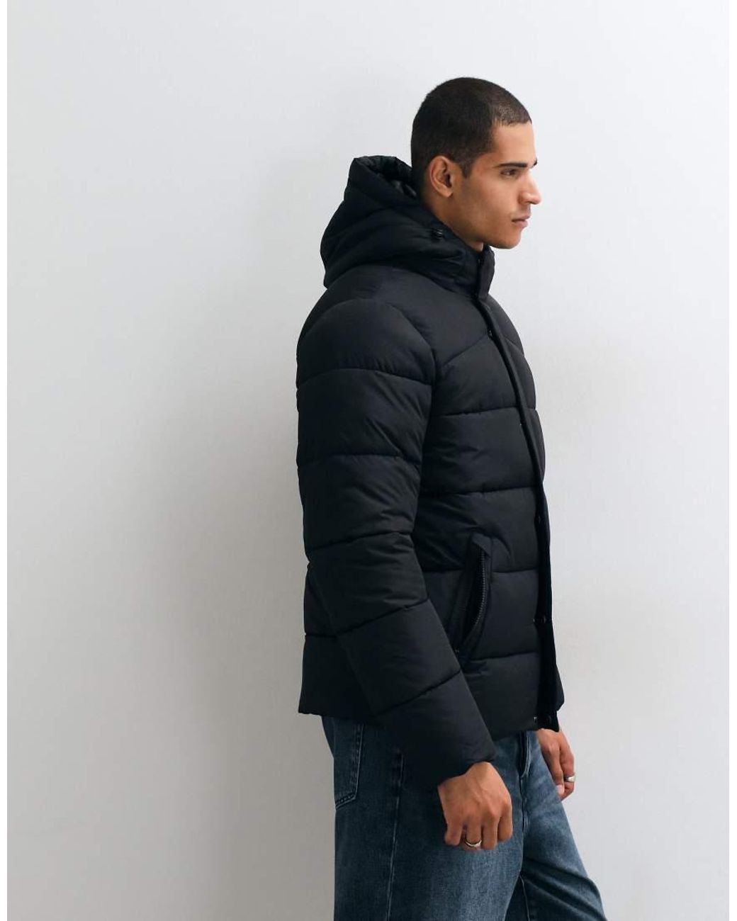 Threadbare Blue Showerproof Hooded Puffer Jacket for men
