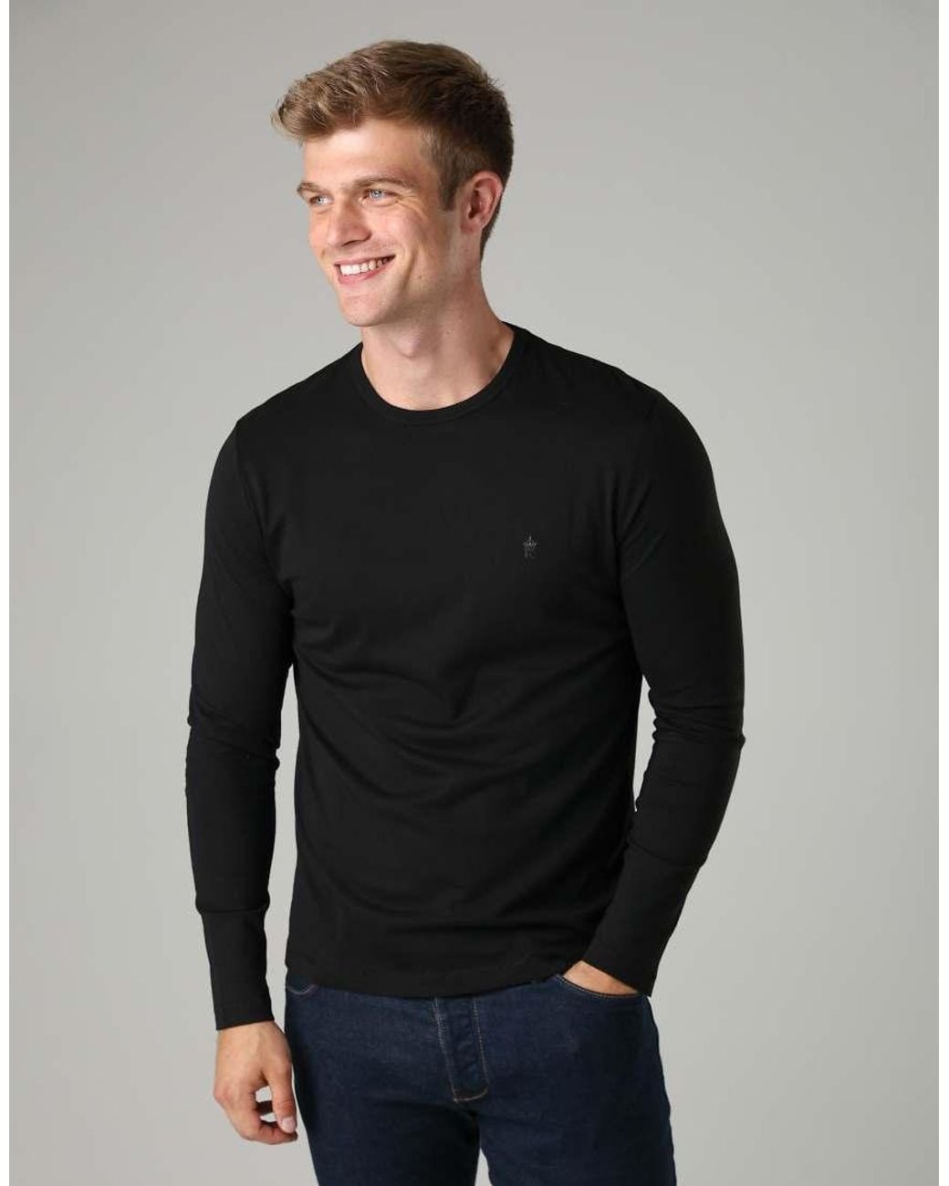 French Connection Blue 3 Pack Cotton Crew Neck Long Sleeve T-Shirts for men