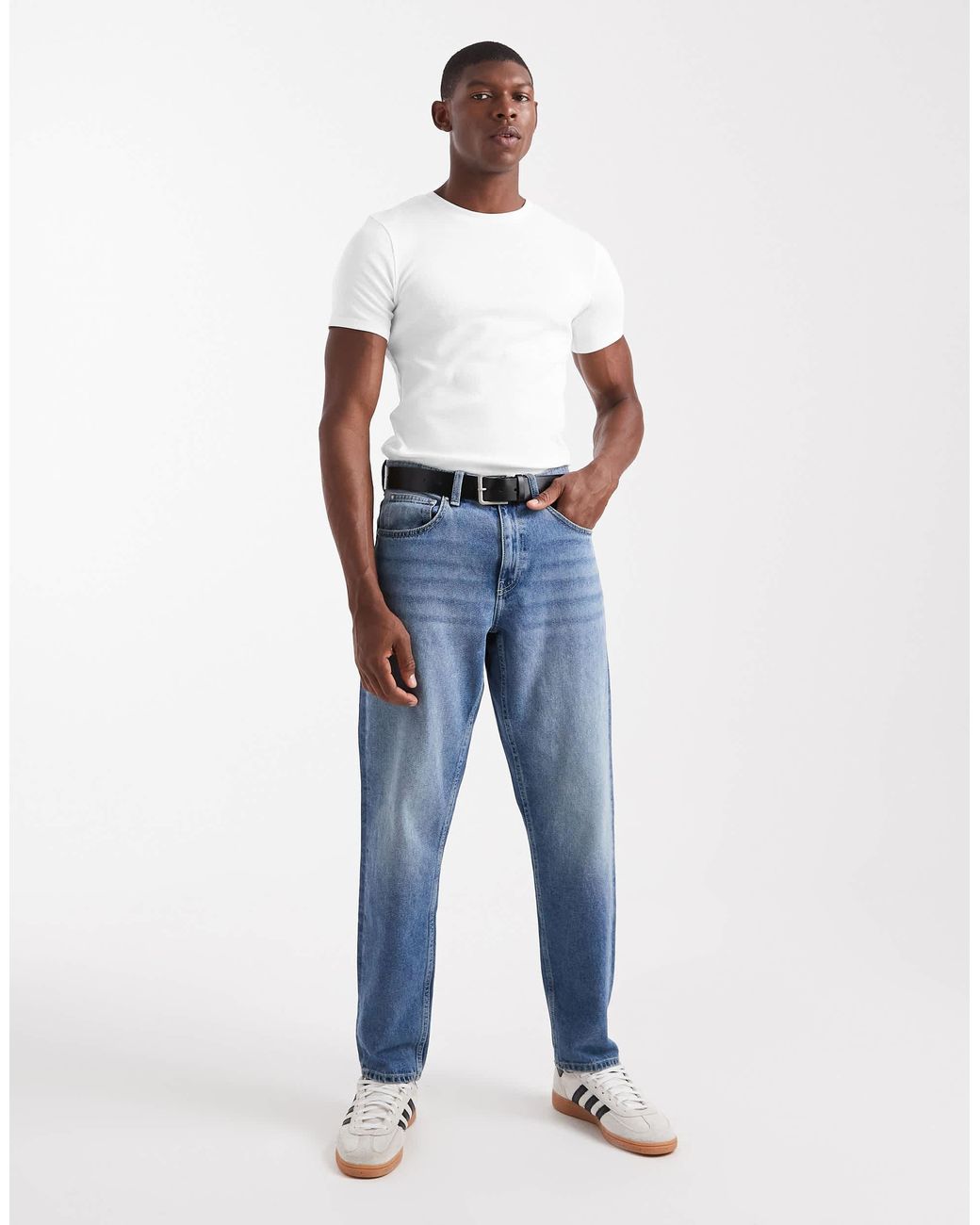 ASOS – geripptes basic-t-shirt in White für Herren