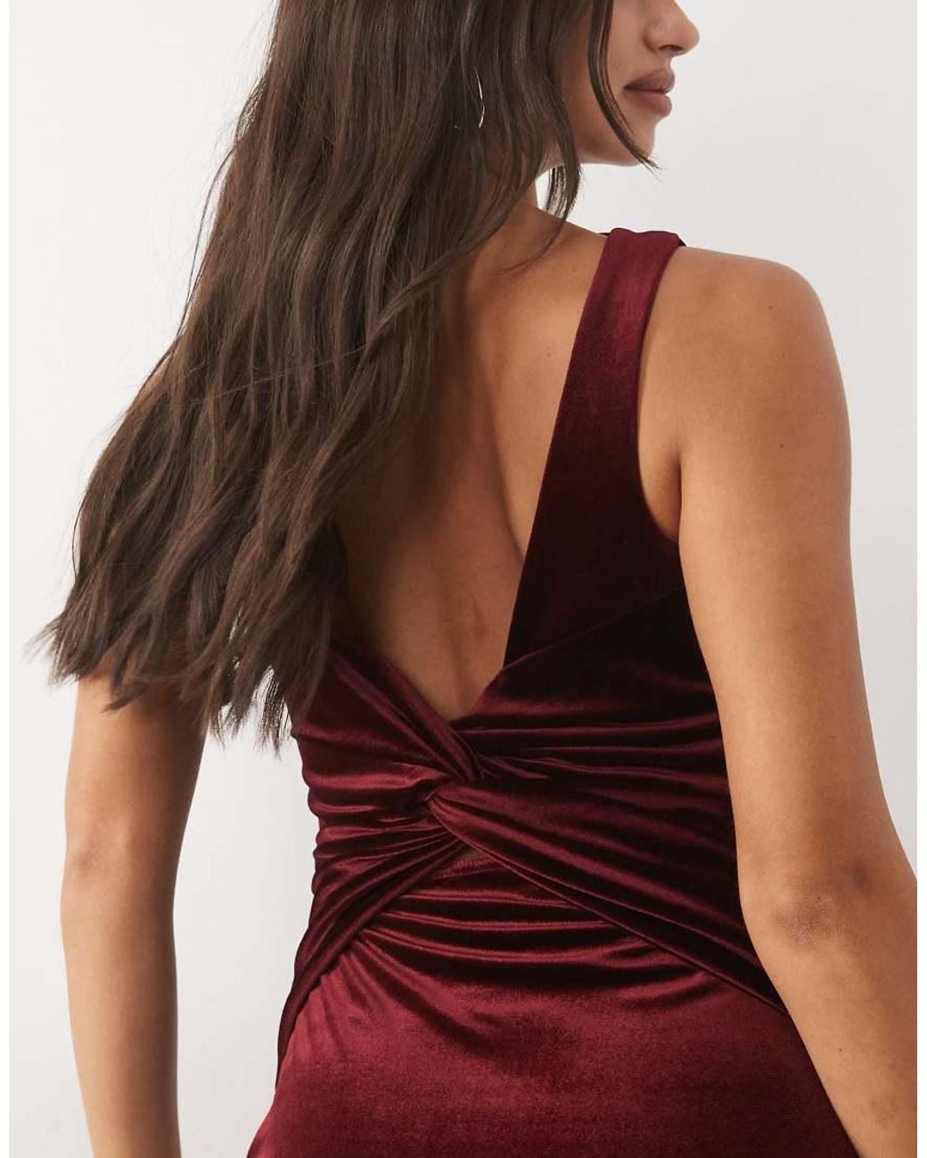 Nobody's Child Red Margot Velvet Boat Neck Open Back Bow Detail Midi Dress
