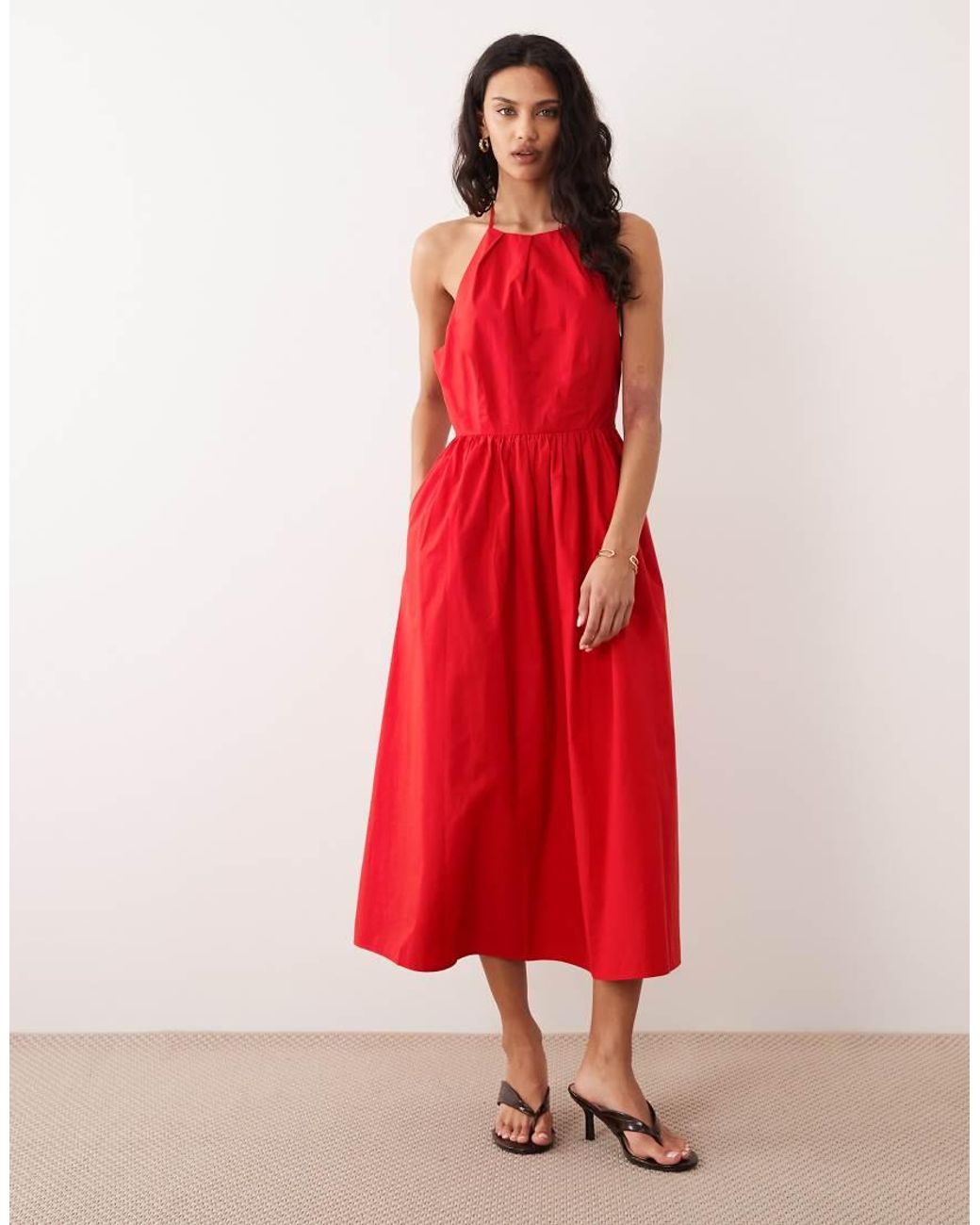 Nobody's Child Red Amber Cotton Halter Neck Midaxi Dress