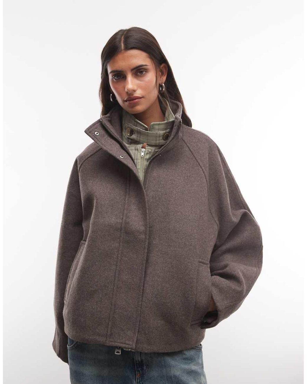 Weekday Gray Wool Blend Jacket With Funnel Neck Collar
