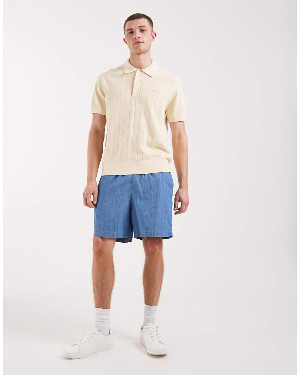 Lacoste Blue Woven Chambray Shorts for men