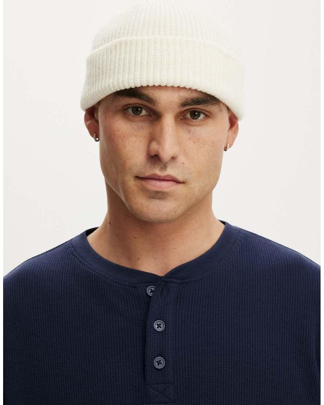Cotton On Natural Heavy Knit Beanie for men
