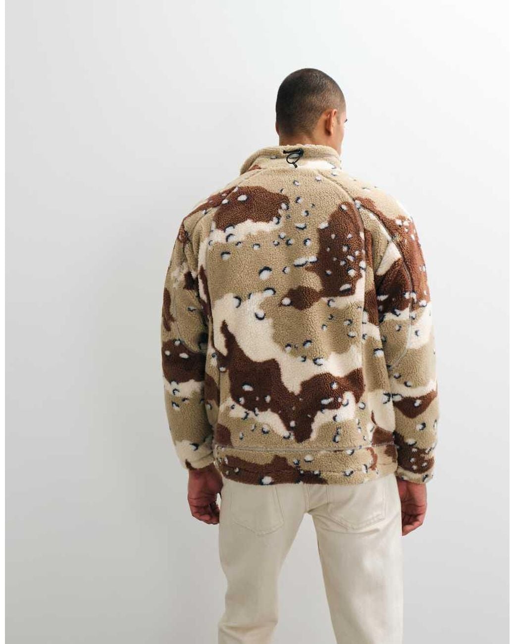 Obey Brown Axis Deset Camo Print Sherpa Zip Through Jacket for men