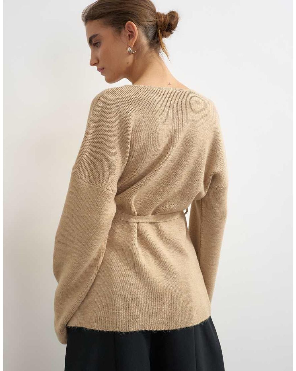 TOPSHOP Natural Knitted Tie Back All Needle Cardigan