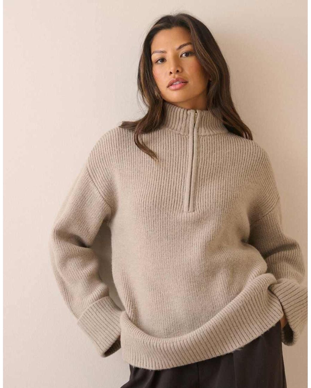 Nobody's Child Brown Half Zip Chunky Jumper