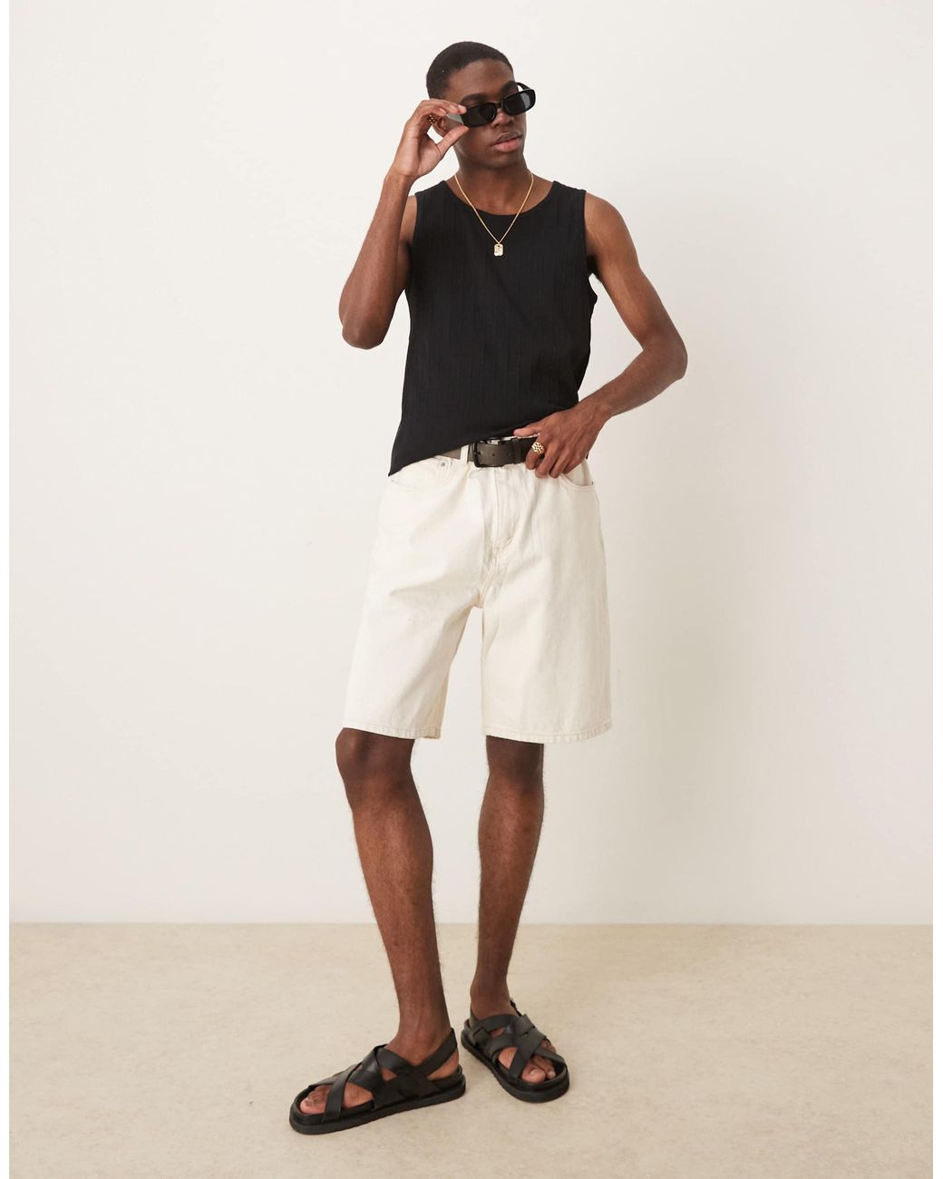 SELECTED – geripptes tanktop aus 100% baumwolle in Black für Herren