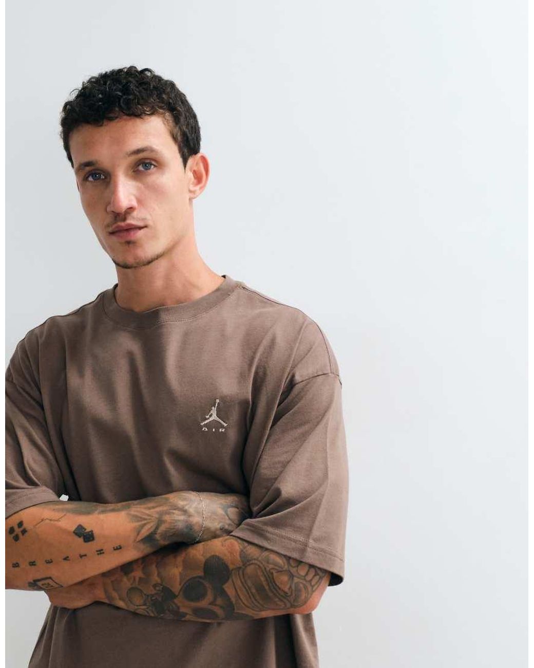 Nike Brown Logo Spine Print Oversized T-Shirt for men