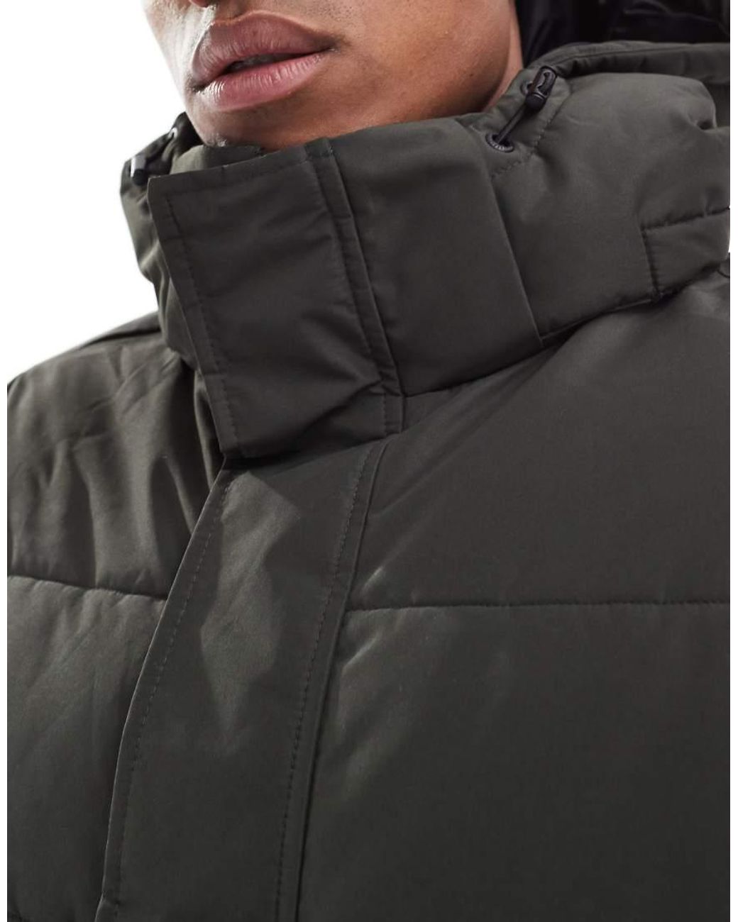 Only & Sons Black Longline Quilted Coat With Hood for men