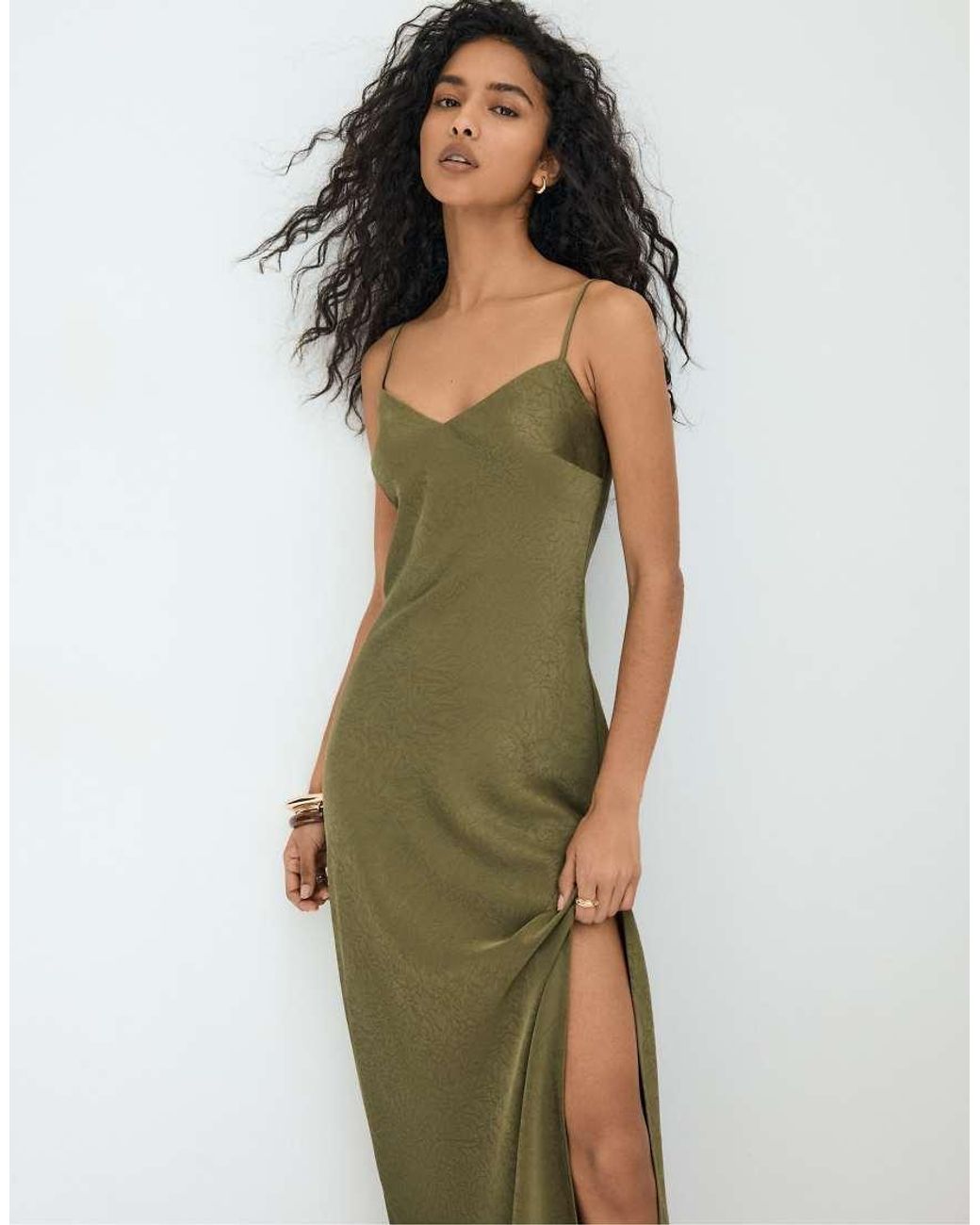 Stradivarius White Satin Midi Dress