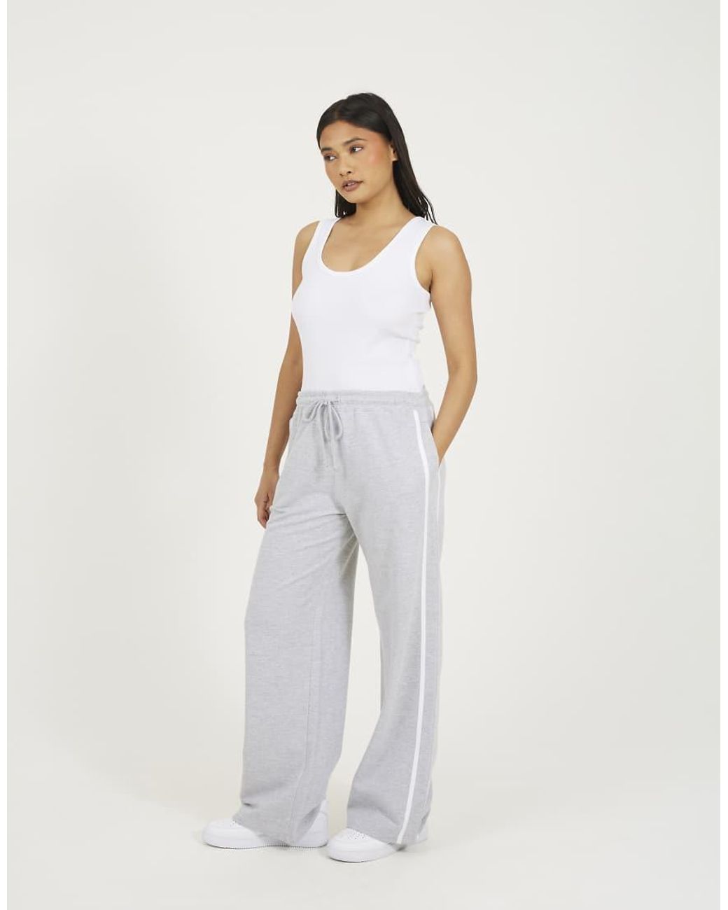 Brave Soul White Side Stripe Wide Leg Joggers