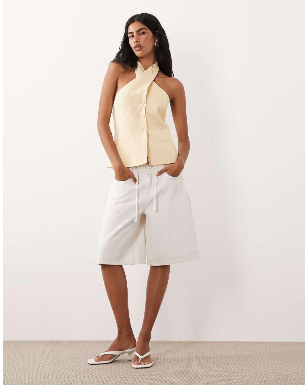 Mango Natural Linen Mix Twist Neck Halter Waistcoat