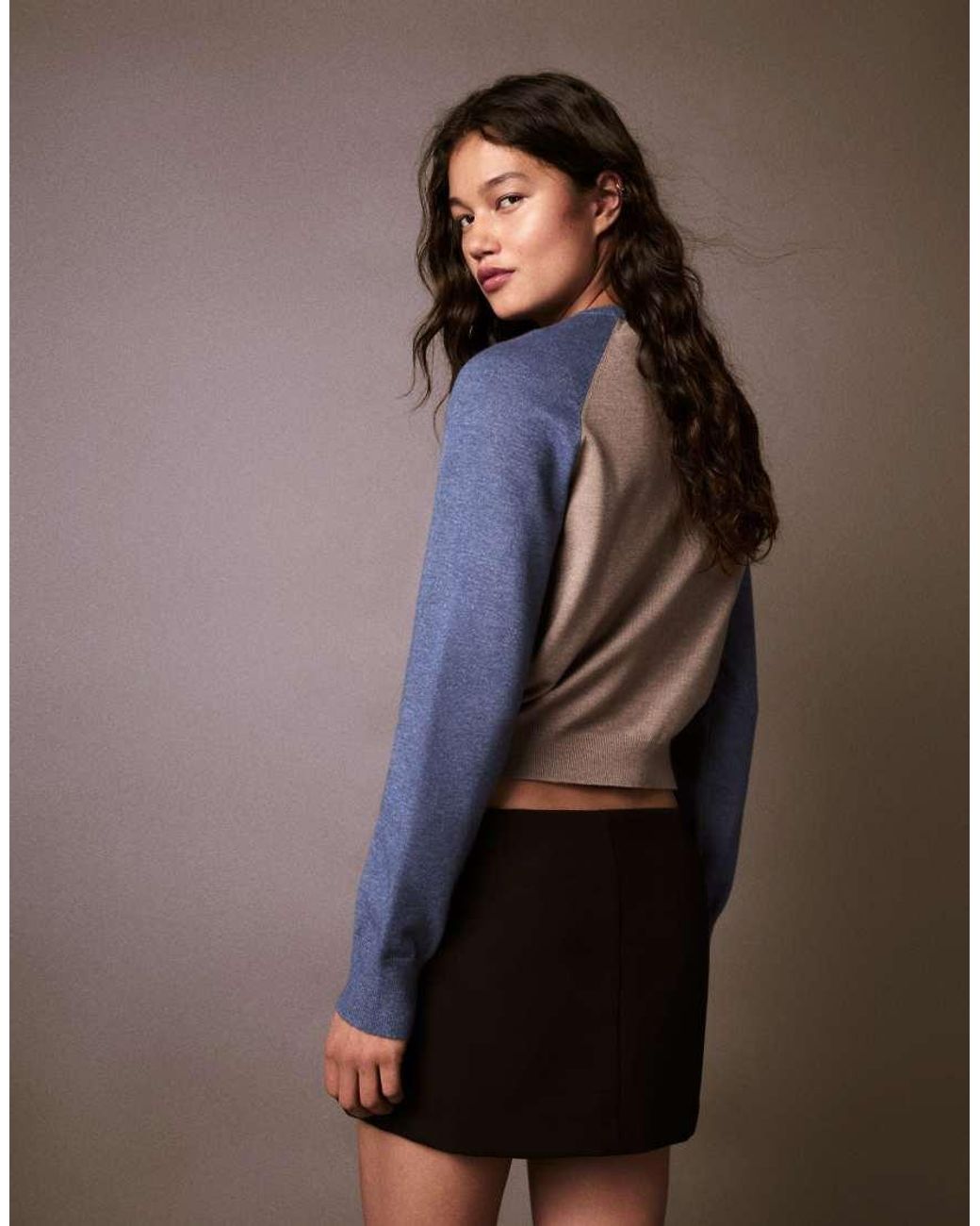 Bershka Brown Round Neck Raglan Jumper