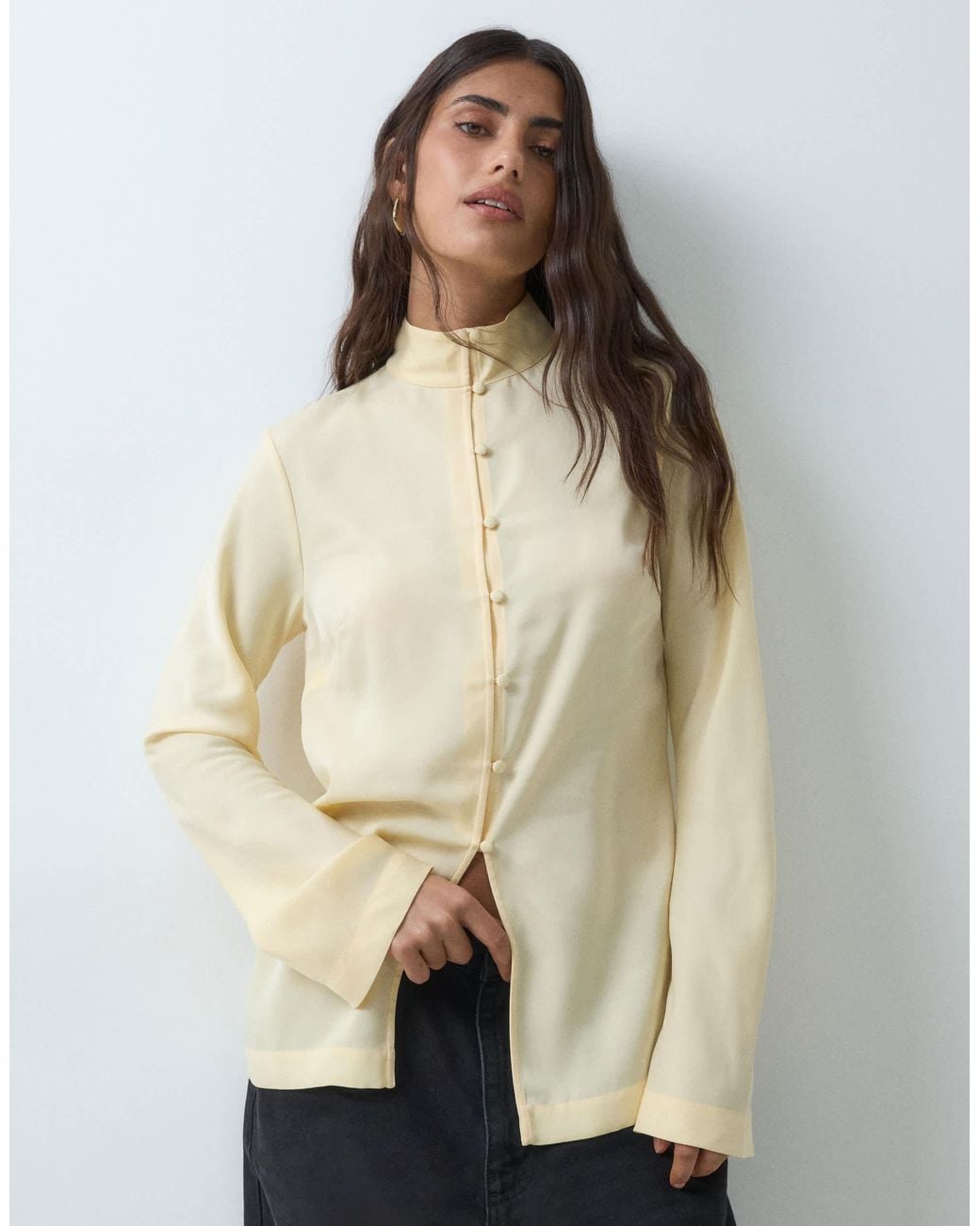 ASOS Yellow Satin Button Up Blouse