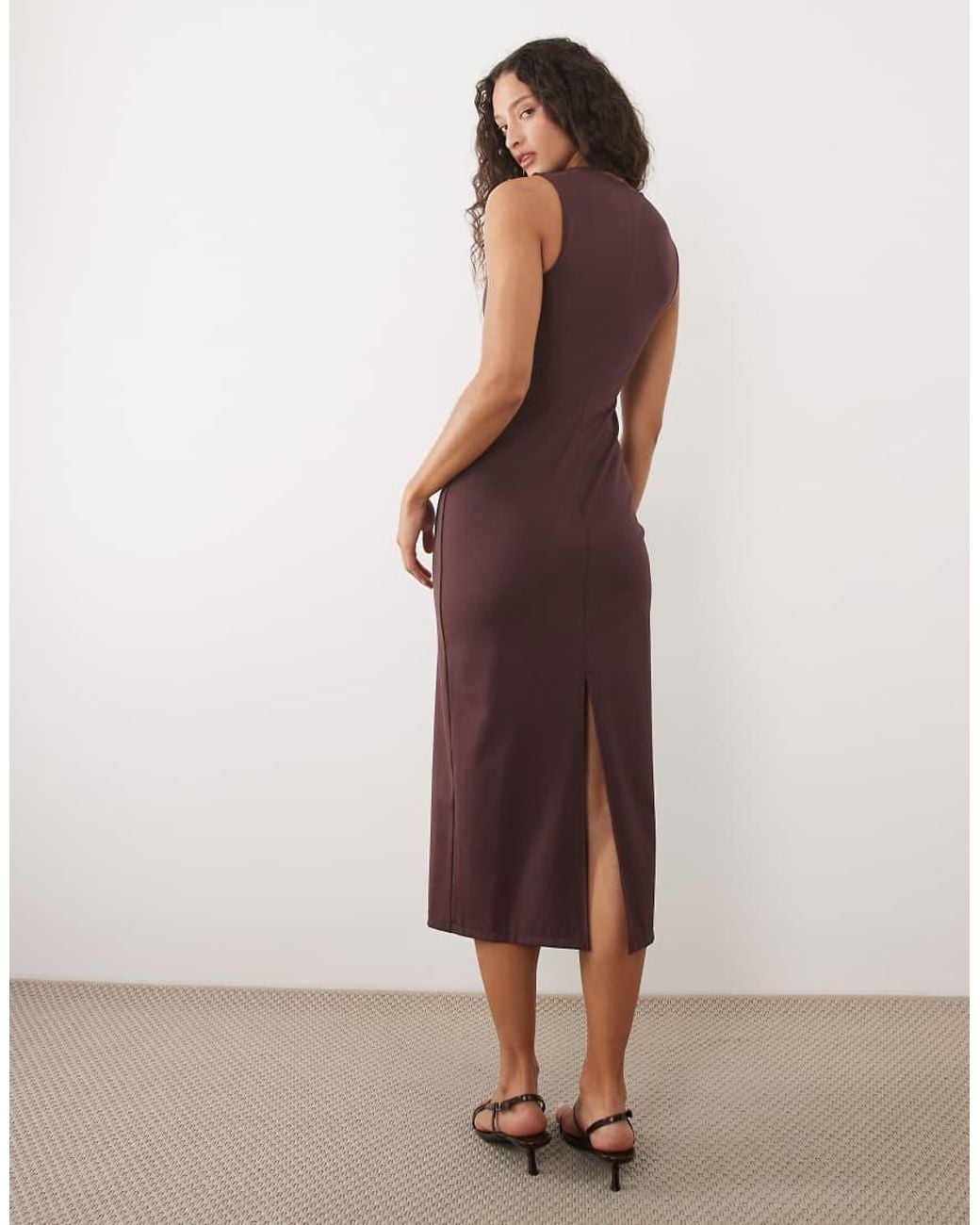 Mango Pink V Neck Sleeveless Midi Dress