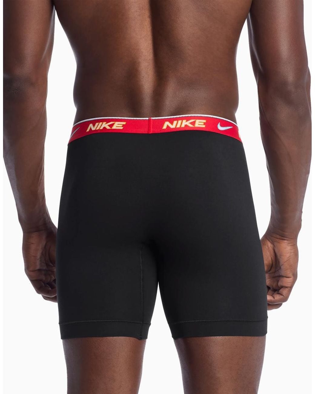Nike Black Dri-fit Essential Cotton 3 Pack Long Boxer Briefs With Red/gray/ Waistbands for men