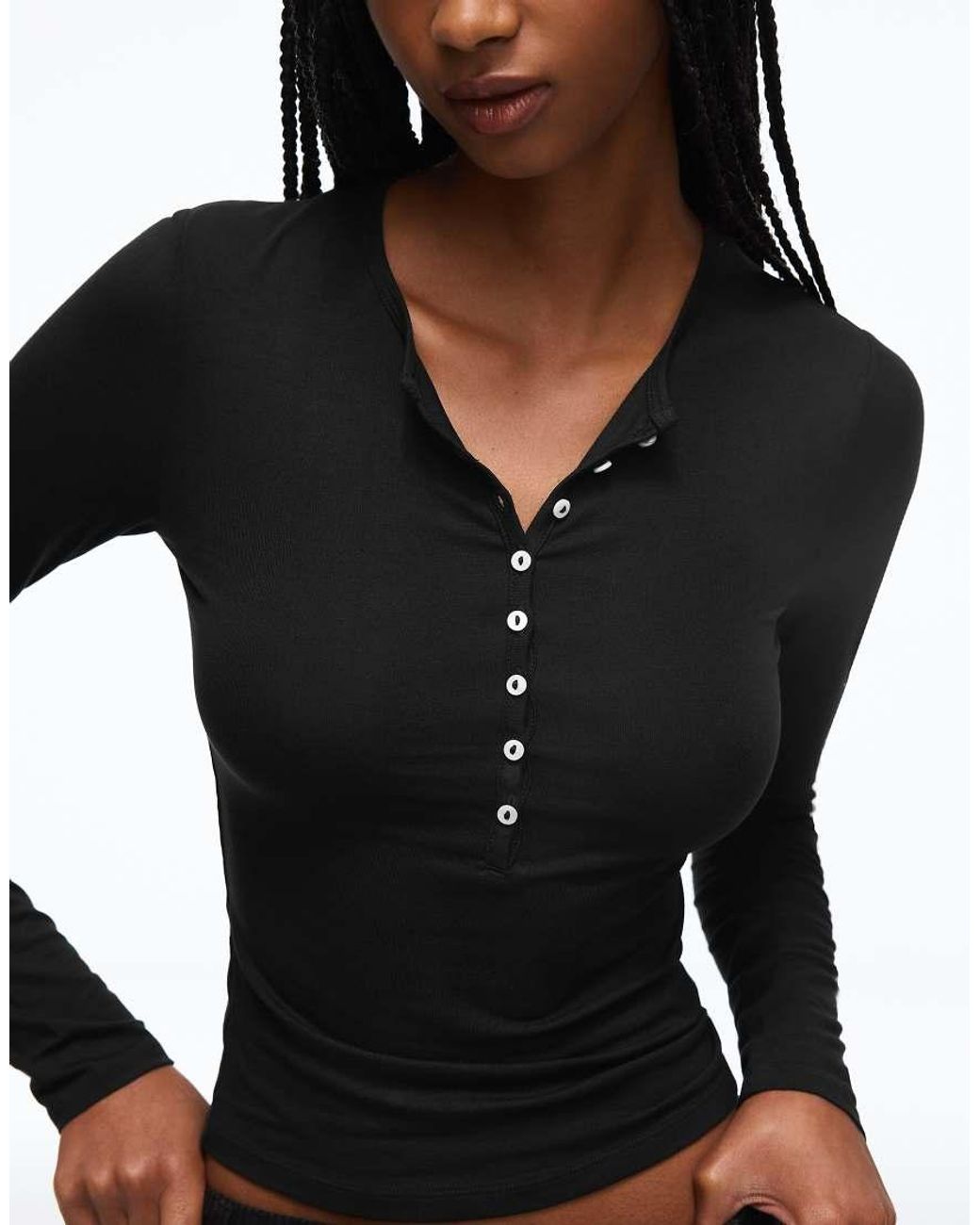 Bershka Black Henley Long-sleeve T-shirt
