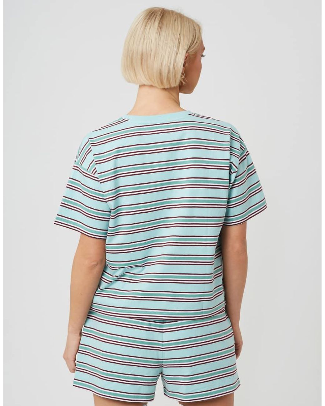 Brave Soul Blue Cotton Oversized Stripe T-Shirt