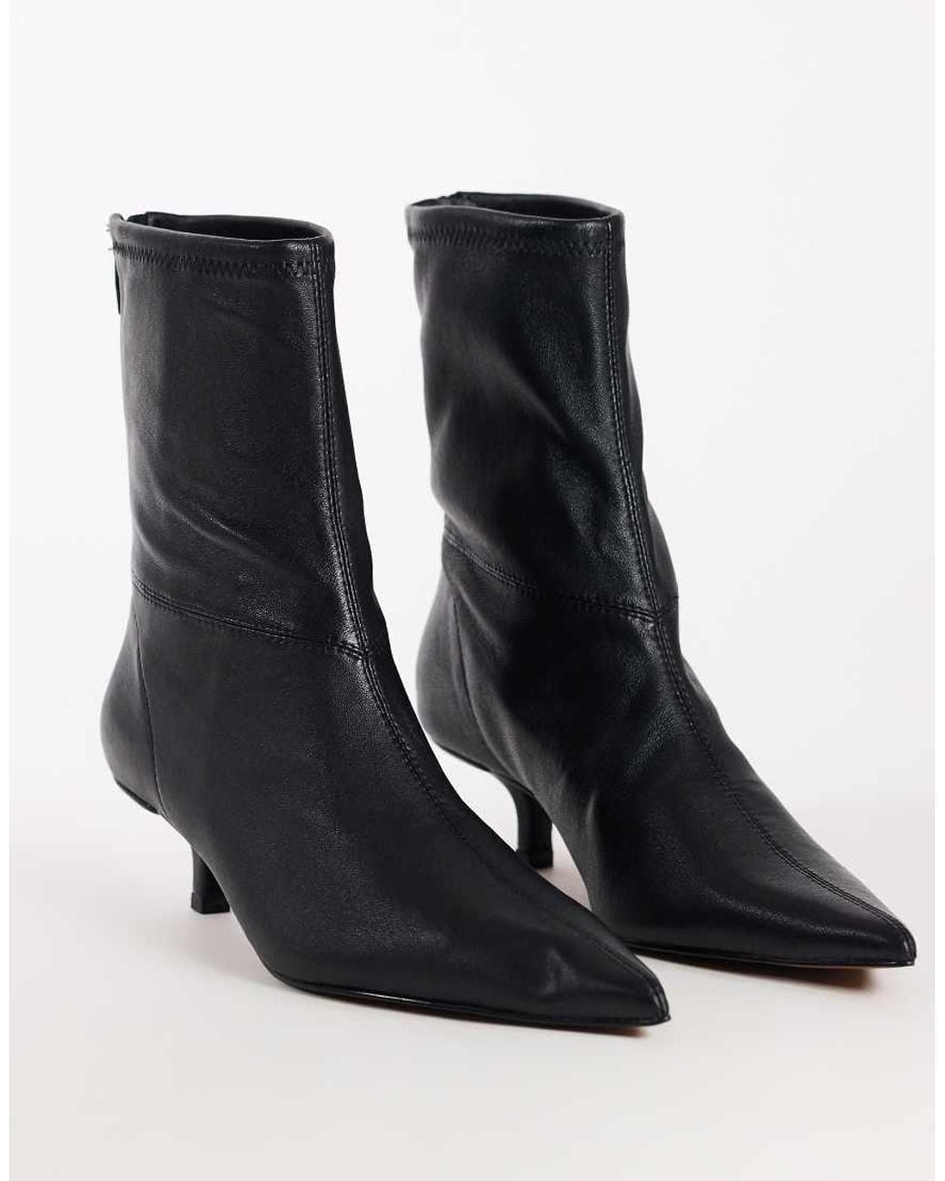 TOPSHOP Black Palmer Real Leather Kitten Heel Ankle Boot