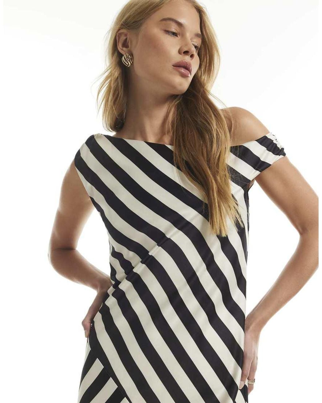 River Island White Stripe Asymmetric Midi Dress