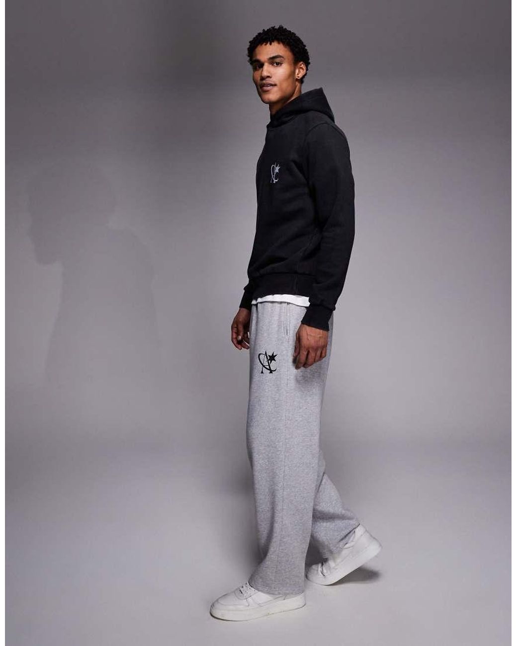 ADPT Gray Loose Fit joggers With Star Logo for men