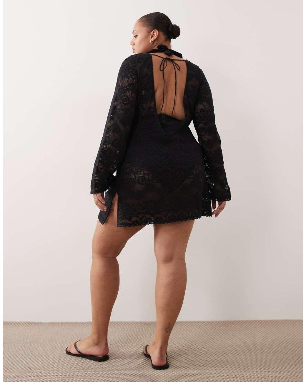 ASOS Black Asos Design Curve Minette Beach Crochet Lace Mini Dress