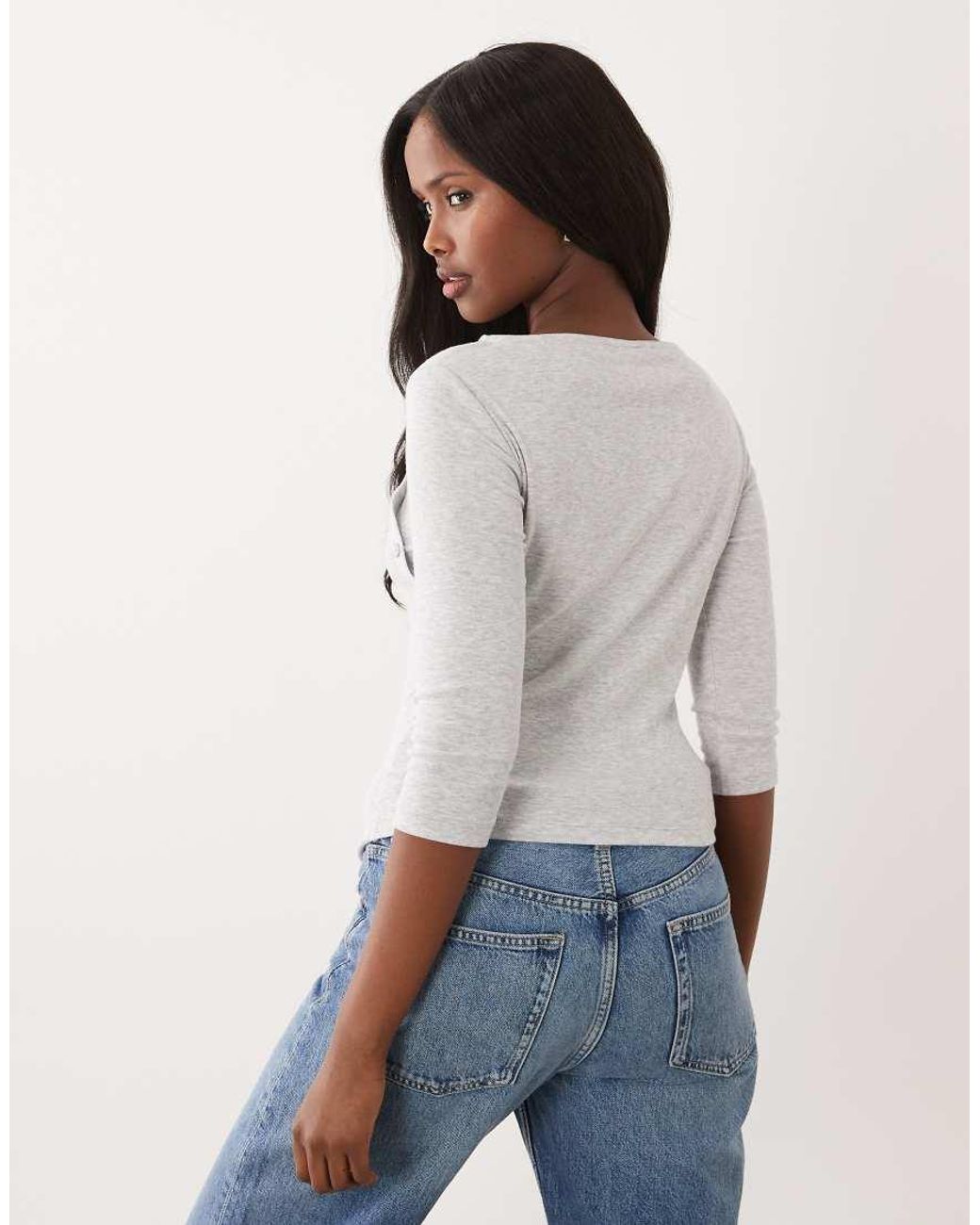 ASOS White 3/4 Sleeve Asymmetric Button Through Top