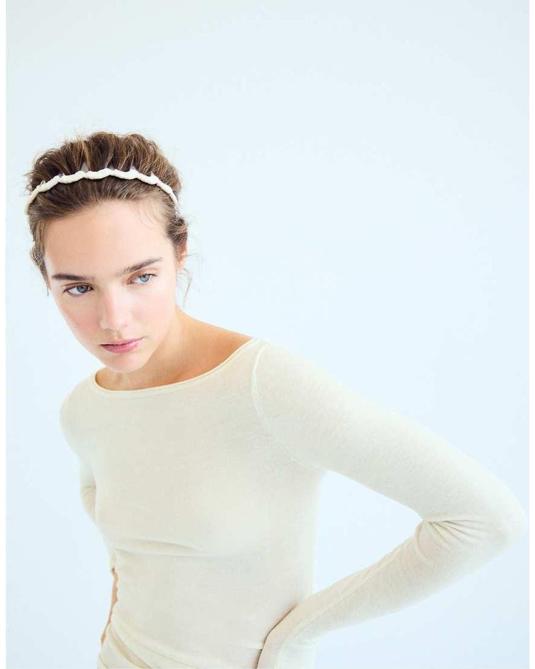 Stradivarius Blue Wool And Silk Boat-neck Sweater