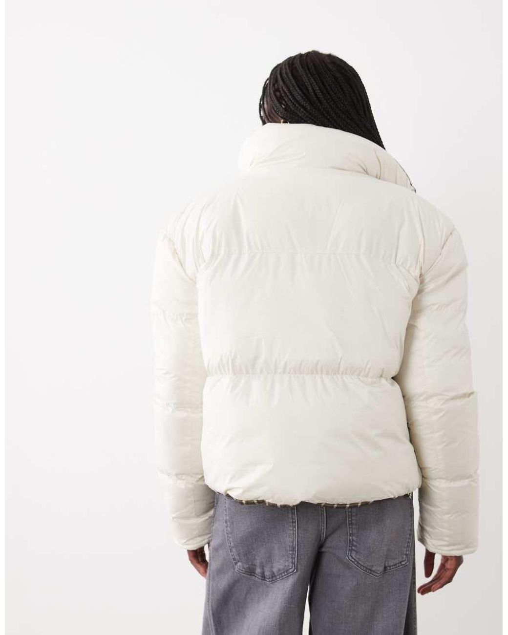 Brave Soul White Puffer Jacket With Contrast Collar And Cuff