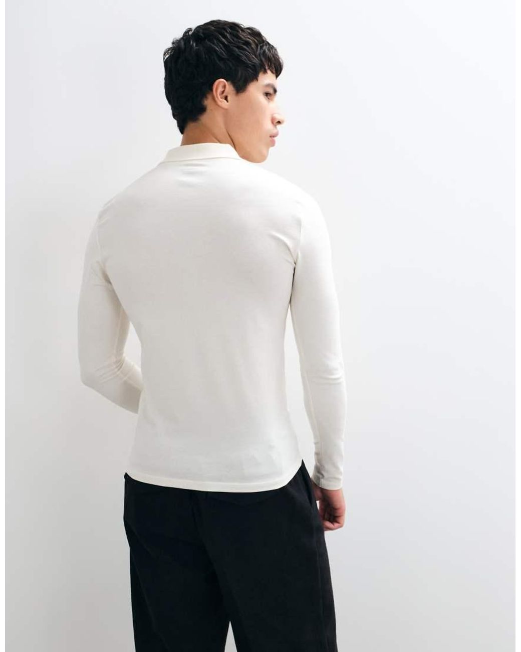 ASOS White Muscle Long Sleeve Polo for men