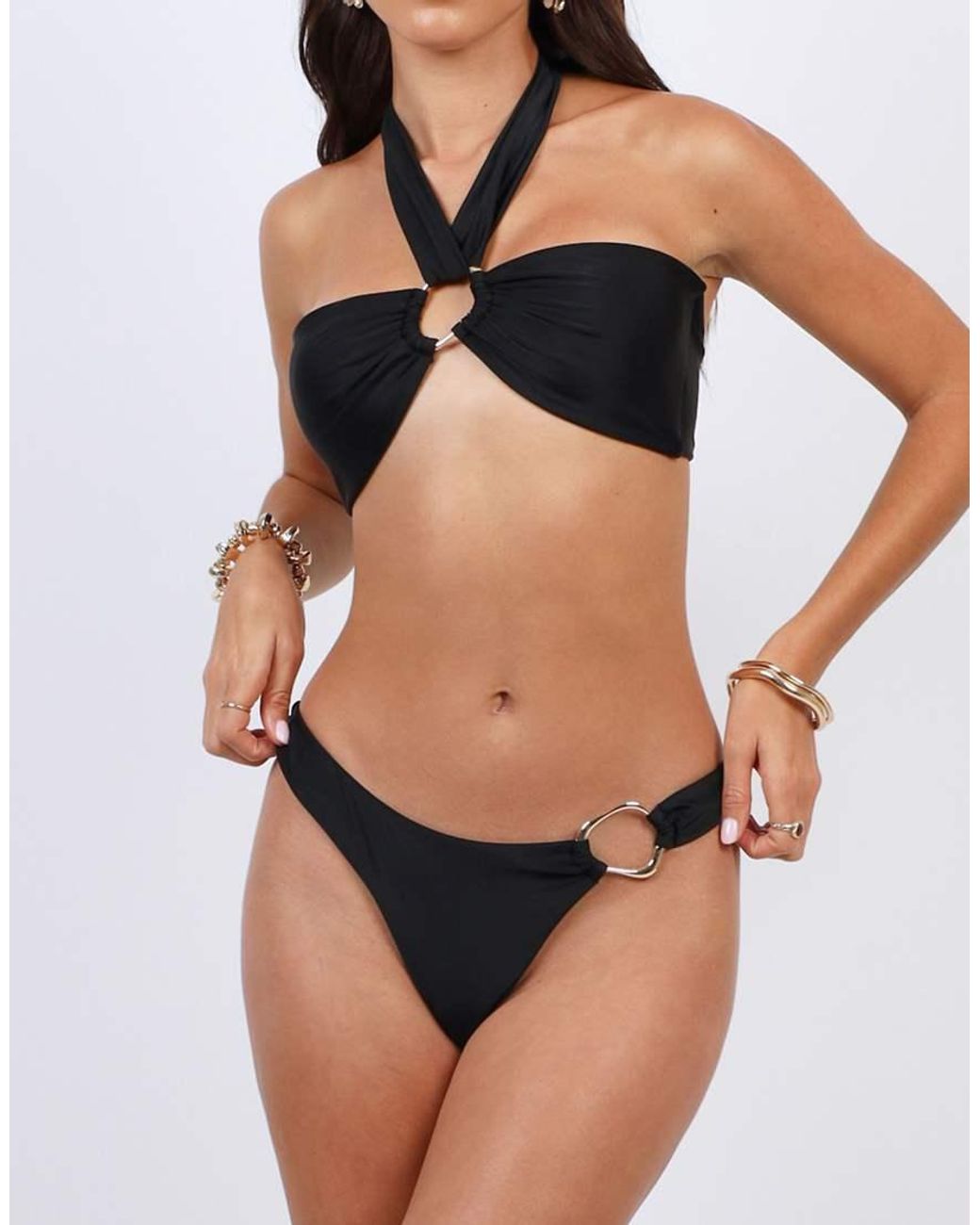 SIMMI Black Ring Detail Halter Bikini Top