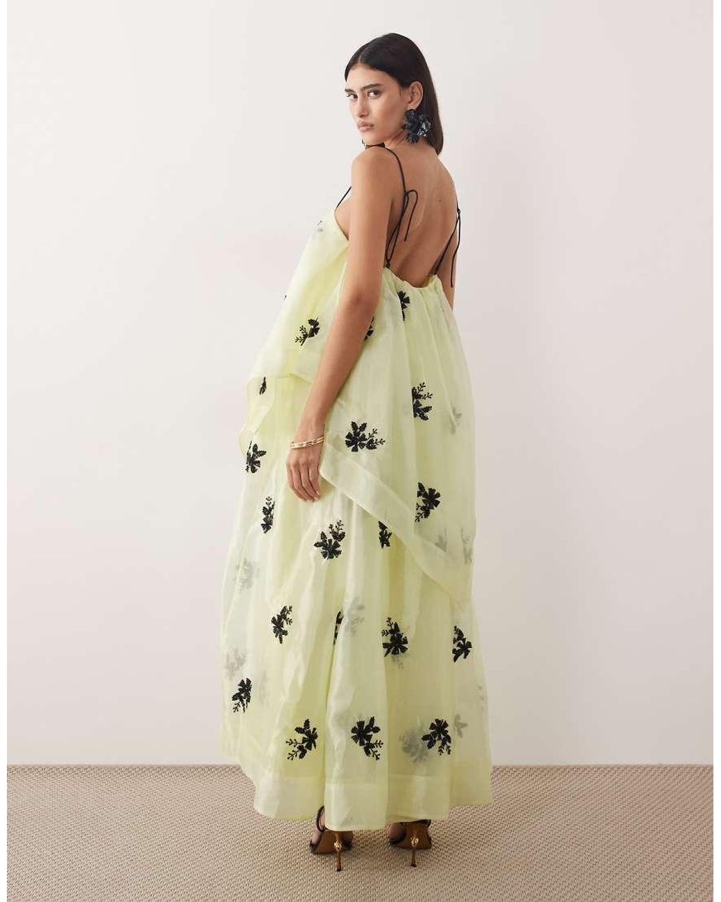 ARRANGE Natural Organza Floral Embellished Trapeze Maxi Dress