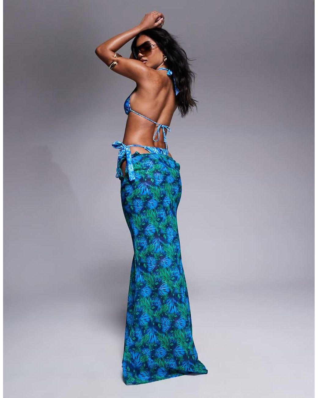 Candypants Blue Polygeorgette Abstract Print Maxi Beach Skirt