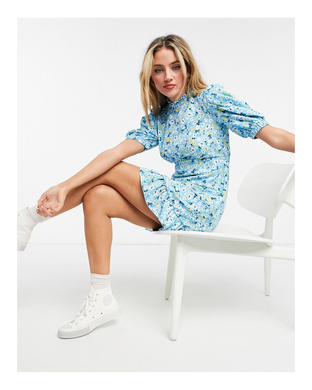 new look puff sleeve chiffon shirt dress in pink floral