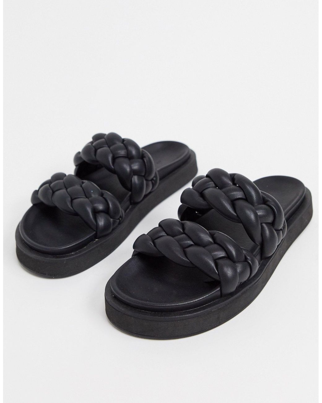 Mango Padded Plaited Flat Sandals in Black | Lyst
