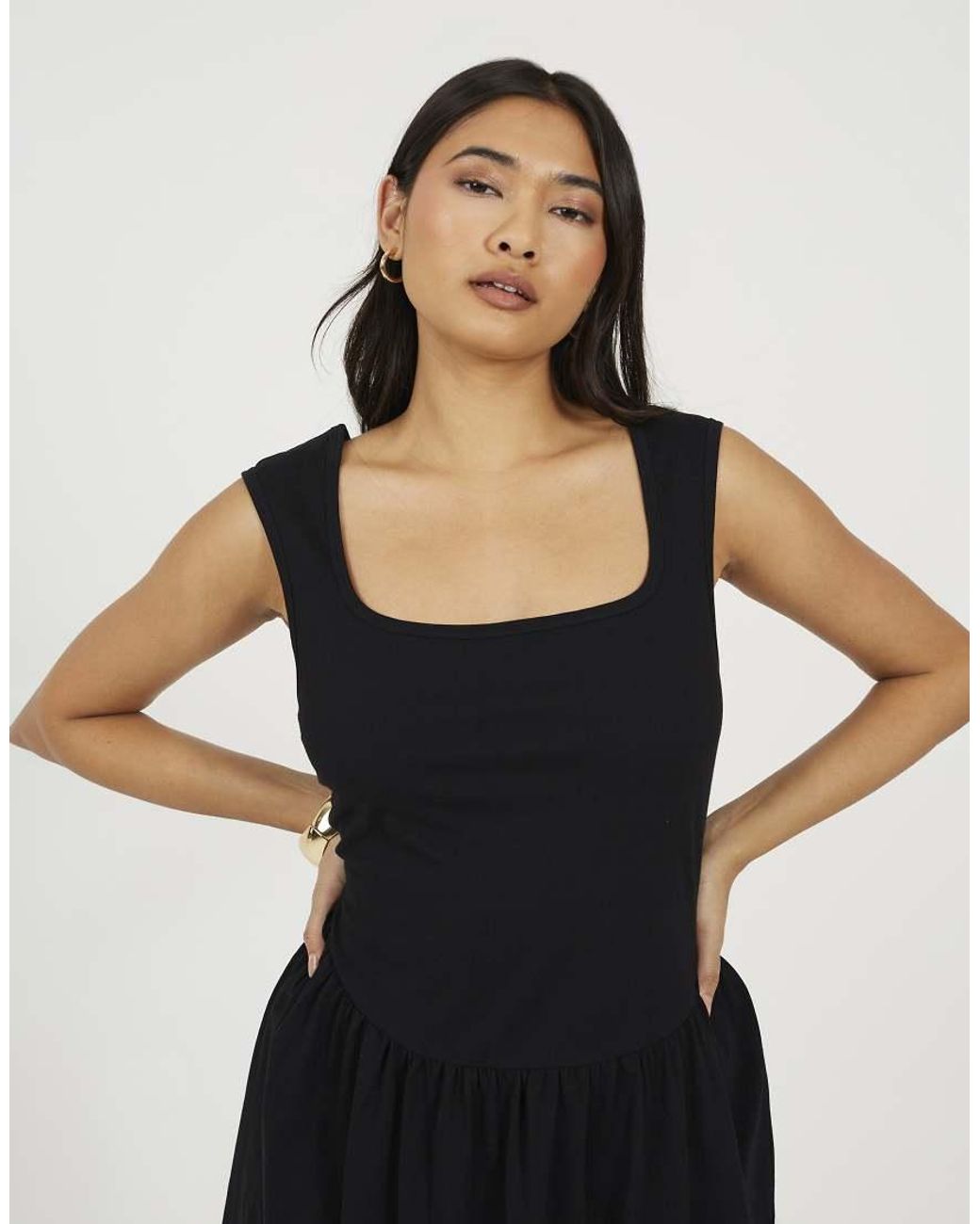 Brave Soul Black Jersey Scoop Neck Flared Skirt Mini Dress