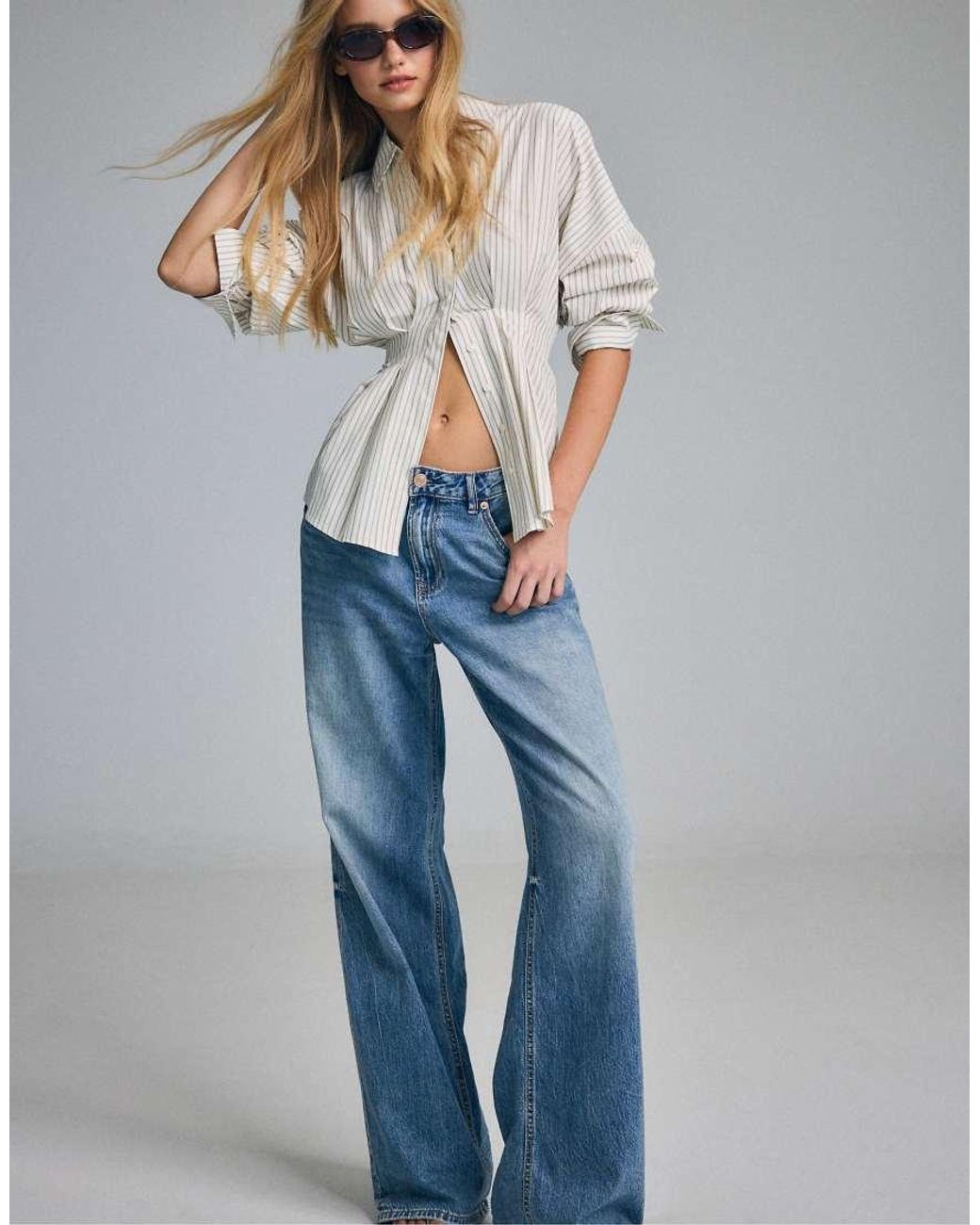 Stradivarius White Pleated Poplin Shirt