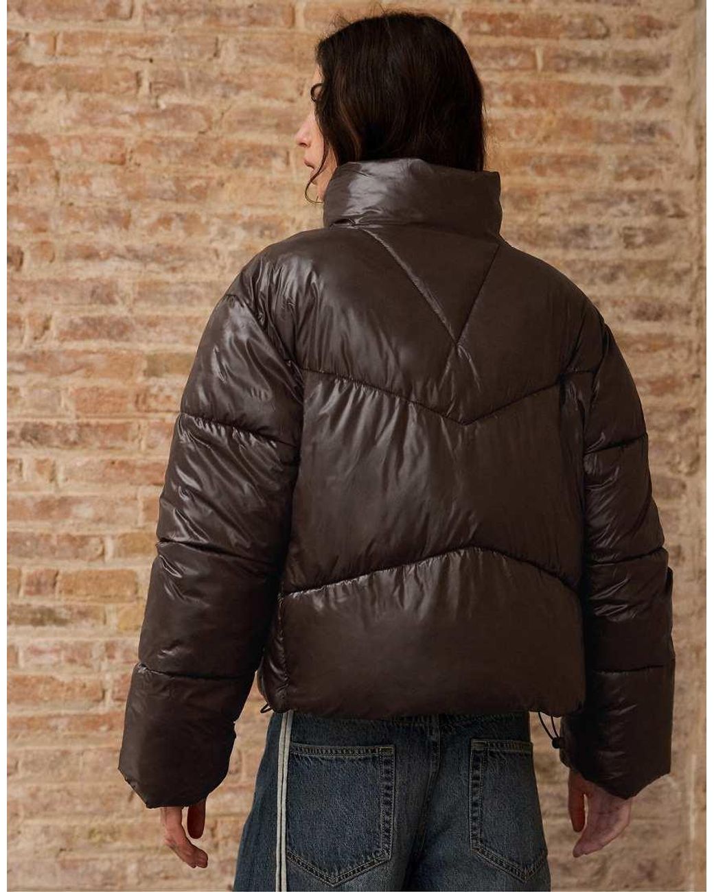 Stradivarius Brown Cropped High Neck Padded Jacket