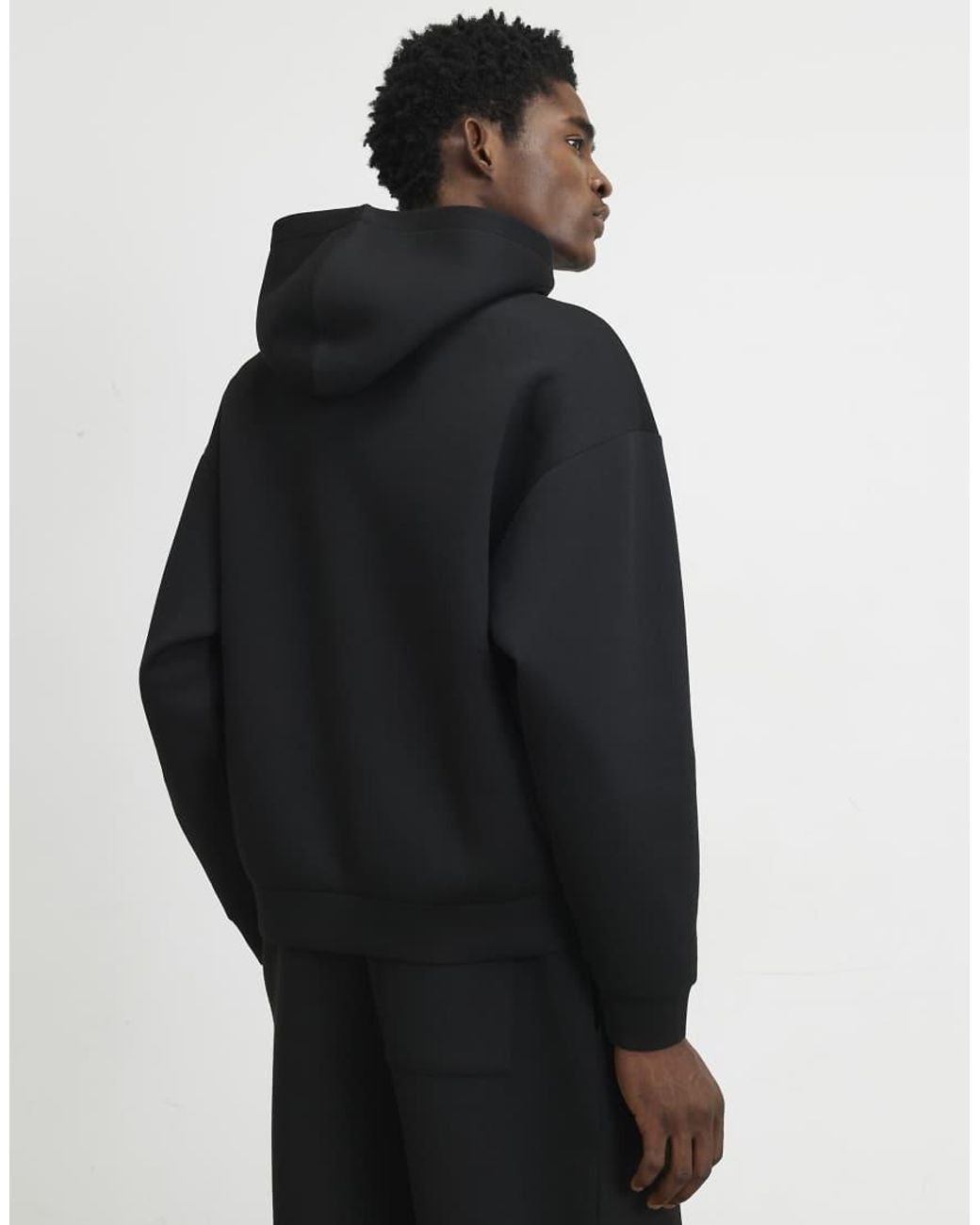 River Island Black Premium Oversized Fit Cotton Hoodie for men