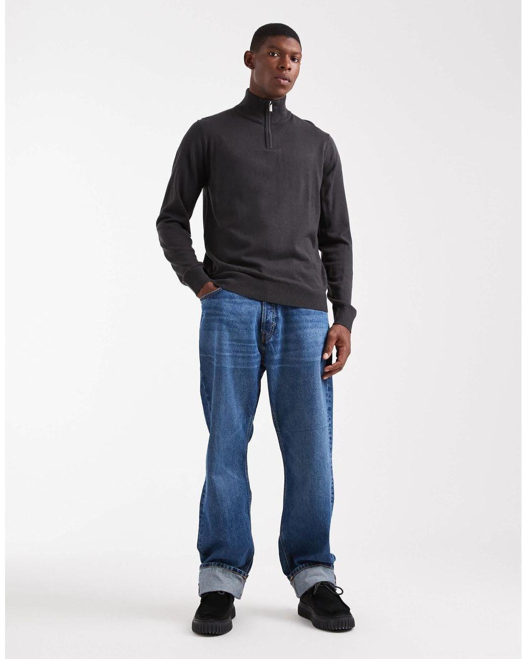 Threadbare Blue 1/4 Zip Jumper for men