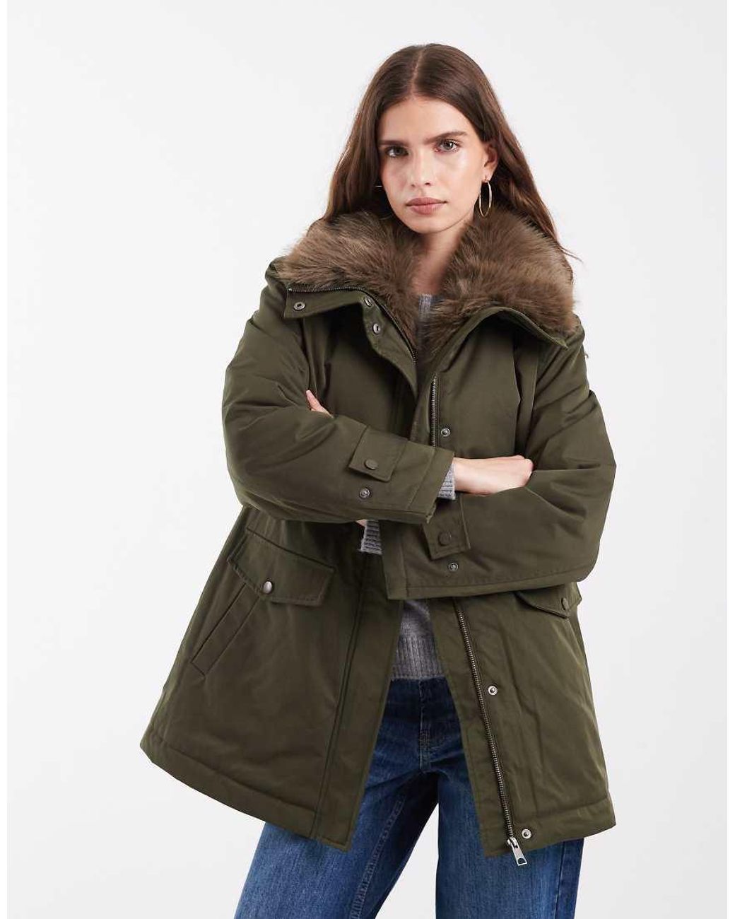 Vero Moda Blue Faux Fur Lined Parka Jacket With Drawstring Waist
