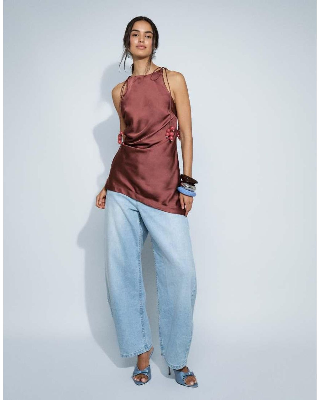 ASOS Red High Neck Grape Beading Top