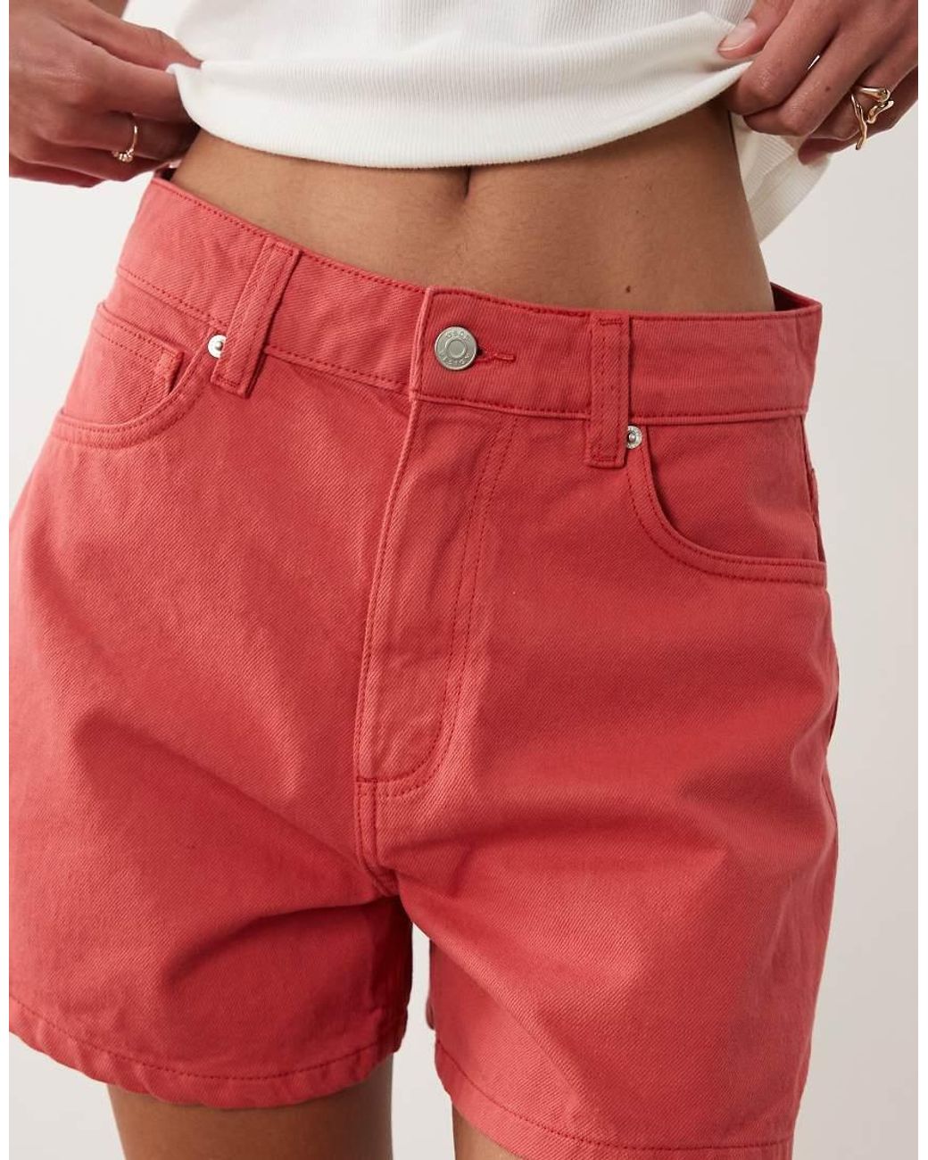 ASOS Red Denim Longer A Line Short