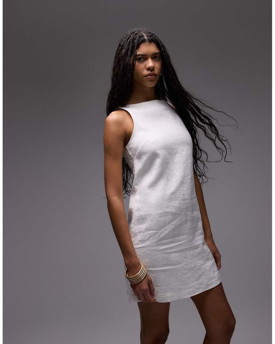 & Other Stories Gray Linen Mini Dress With Boat Neck