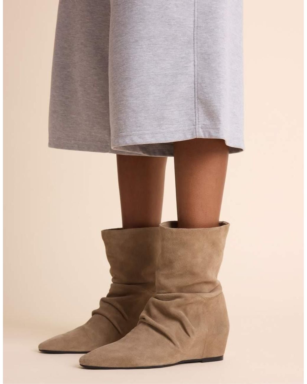 Stradivarius Brown Leather Wedge Ankle Boots