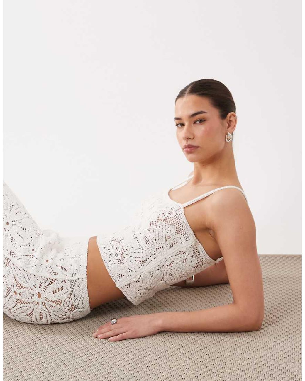 ASOS White Crochet Premium Bralet Co-Ord