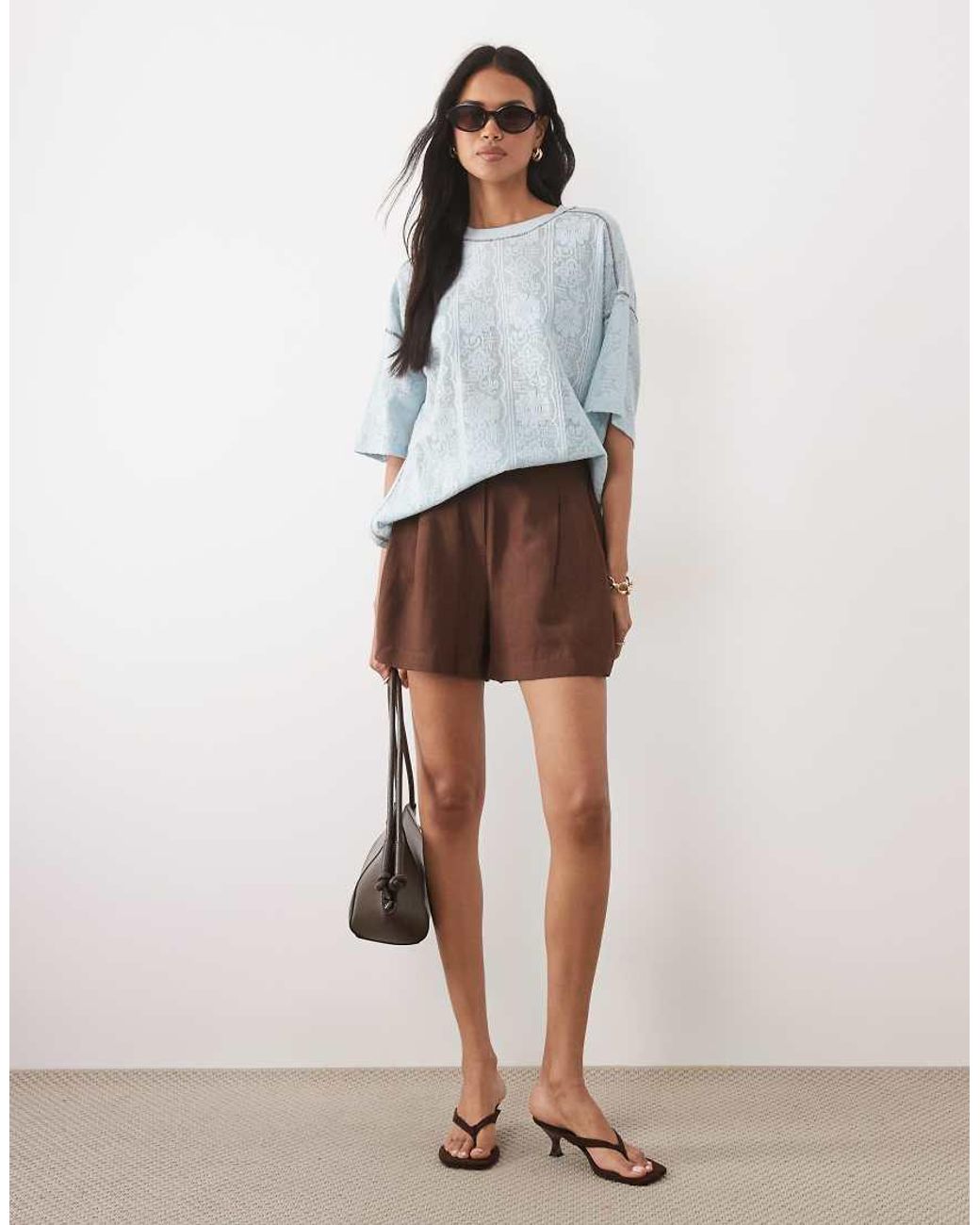 ASOS Brown Tailored A-line Shorts With Linen