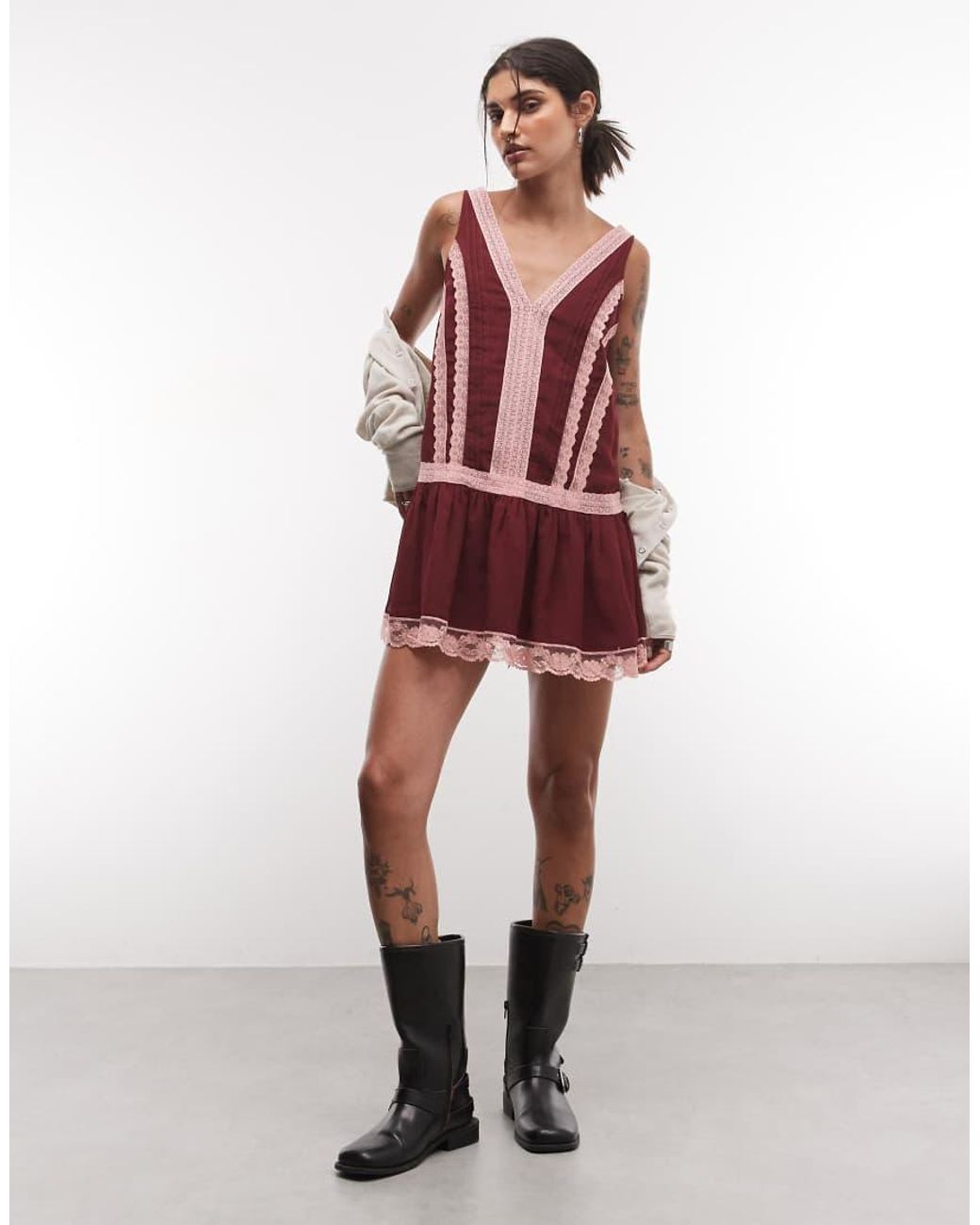 Reclaimed Vintage Red Chiffon Smock Dress